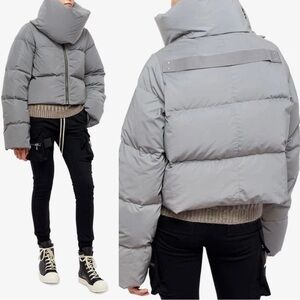 Rick Owens Funnel Neck Puffer Jacket Reflective 3M Silver $3,375